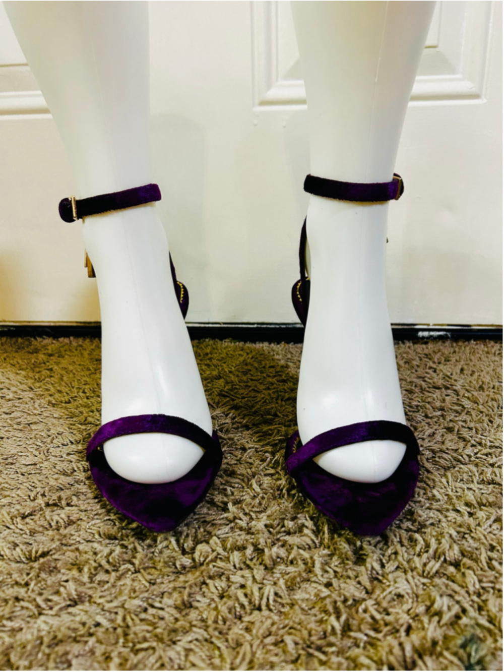 Tom Ford Padlock Purple Velvet Pointed Toe Sandals Gold Heel Size 41